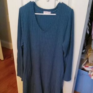 Teal Ribbed V-Neck Sweater Dress Size 3x